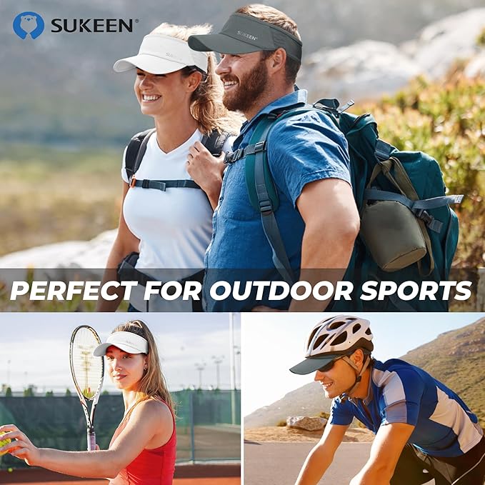 Sukeen 2 Pack Sports Sun Visor Men Women Lightweight Packable Cooling Stretchy Visor Hat for Running, Tennis, Golf