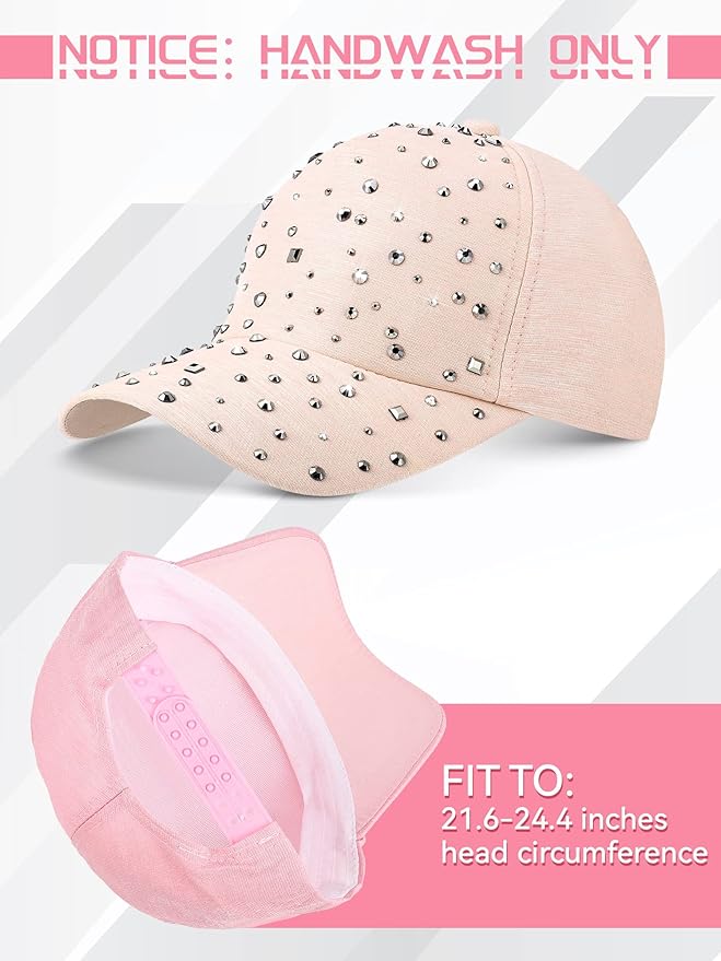 Loopeer 2 Pcs Adjustable Breathable Rhinestone Baseball Cap for Women Men Sequins Casual Sports Cap Rhinestone Hat