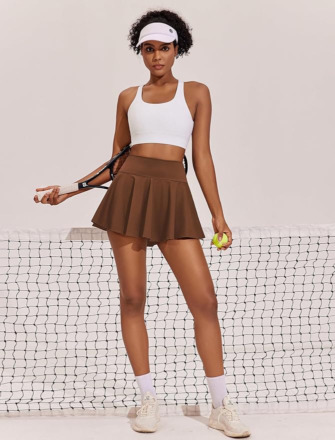 PINSPARK Womens Tennis Skirt Pleated Athletic Skirts with Pockets Shorts High Waisted Golf Skort for Workout Pickleball