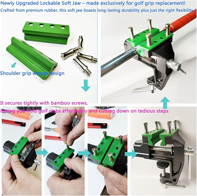Golf Club Regripping Kit, Optional Professional or Basic Golf Grip Replacement Tools, 2-In-1 Bench Vise or Mini Table Vise, Fixed Rubber Clip, Hook Blade, Grip Tape Remover