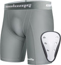 COOLOMG Youth Boys Compression Shorts with Protective Cup Athletic Sports Underwear for Baseball Football Lacrosse Hockey