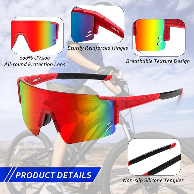 FEISEDY Kids Sunglasses Youth Baseball Sun Glasses, UV400 Sports Teens Cycling Shades for Boys Girls Age 8-16 B0048
