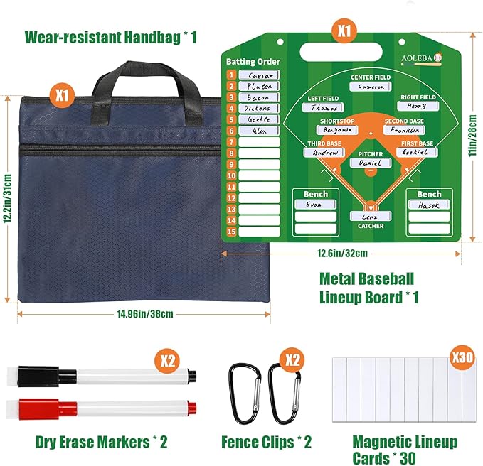 AOLEBA Baseball Lineup Board for Dugout,Dry Erase Magnetic Metal Baseball Clipboard for Coaches