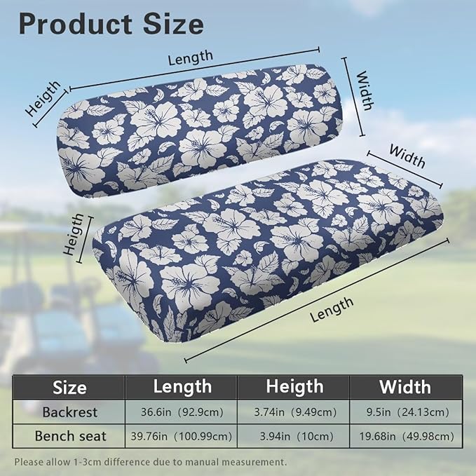 Suobstales Golf Cart Front and Rear Seat Cover Set for EZGO TXT RXV & Club Car DS 2 Passenger, Washable Bench Seat Covers Kit