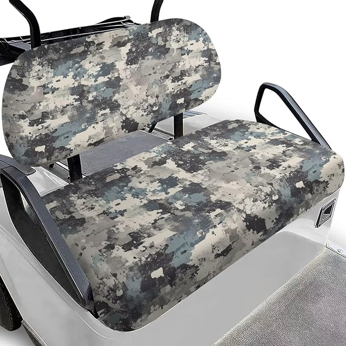 Bulopur Grey Camo Golf Cart Seat Cover Set Slip On Seat Covers for Golf Carts Easy Installation Washable Bench and Backrest Cover Compatible with EZGO & Club Car