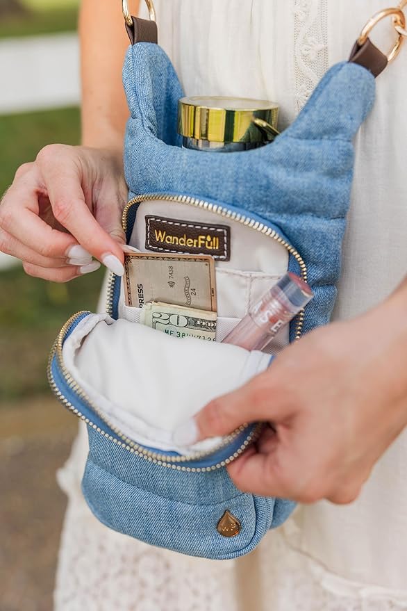 WanderFull® Original HydroBag® Collection, Water Bottle Holder, Gift for Women, Mom, Girlfriend, w/Strap & Phone Pocket, Hands-Free Crossbody Water Bottle Bag