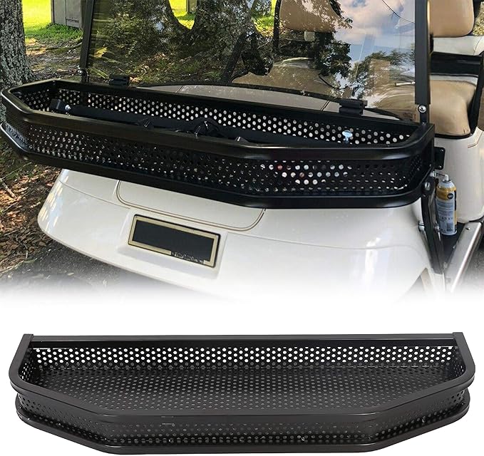 ECOTRIC Front Clay Cargo Utility Basket Compatible with EZGO TXT Golf Cart w/Mounting Brackets - NOT Fit RXV or ST Models (43.3 "X 13" X 4.3")