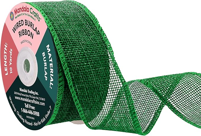 Mandala Crafts Green Burlap Wired Ribbon 1.5 Inches Wide Jute Ribbons by MandalaCrafts