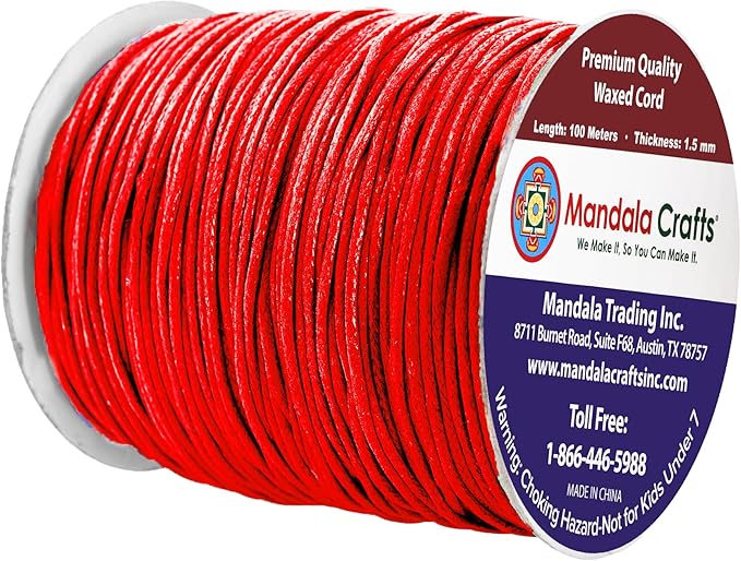 Mandala Crafts 1.5mm 109 Yards Red Cotton Waxed Cord - Image 2