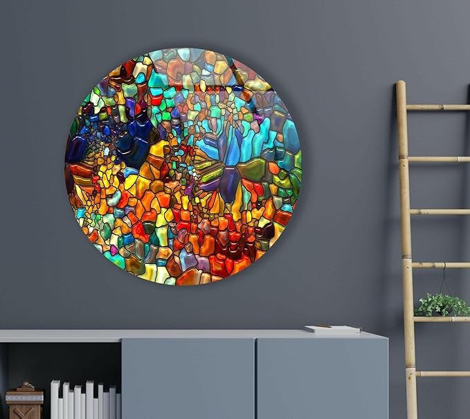 My Photostation.com 31.5'' Diameter Red Mosaic Round Glass Wall Art Tempered - Image 6