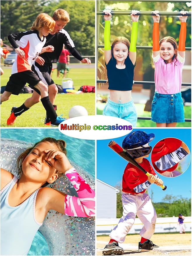 12 Pairs Sports Arm Sleeves for Kids Basketball Baseball Arm Sleeves UV Sun Protection Cooling Arm Cover Sleeve