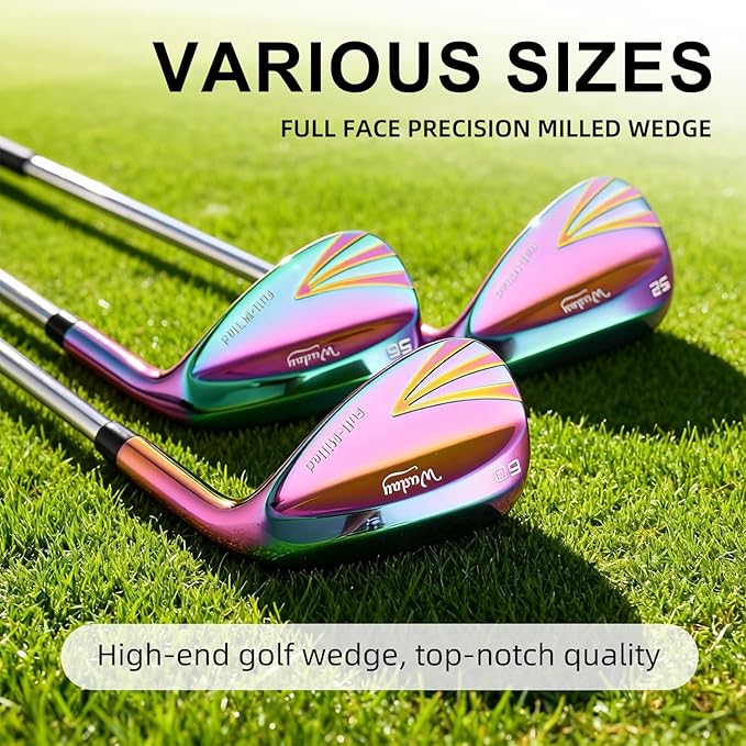 Golf Wedges for Men Right Hand 52/56/60 Degree, Full Face CNC Milled Golf Wedge Set with Gold & Color Coating, Sand Lob Gap Wedge with Enhanced Spin & Control, Premium Grip Golf Club Gift