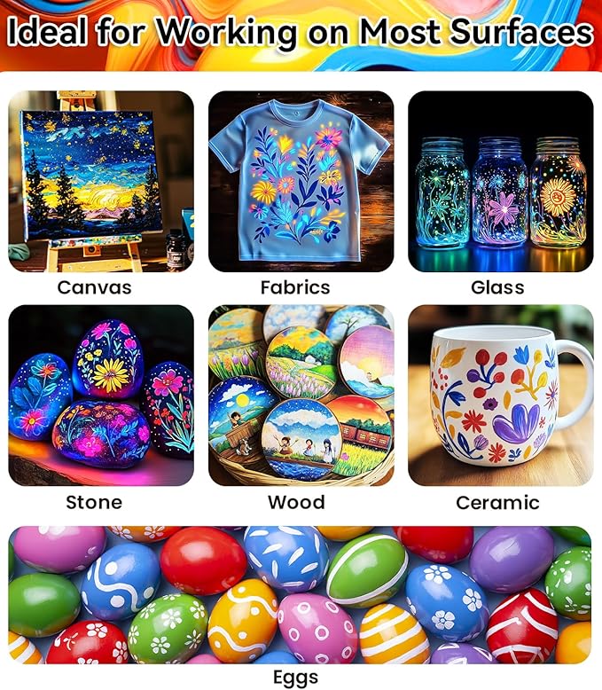 40 PCS Classic & Glow in the Dark Acrylic Paint Set - Image 7