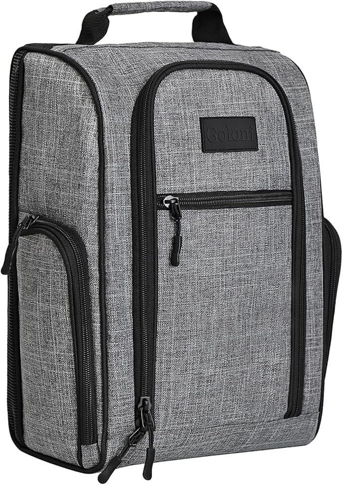 Goloni Golf Shoe Bag for Men Women, Ventilated Golf Shoe Bag with Side Pockets, Lightweight Portable Golf Shoe Carrier for Golf Shoes, Tees, Balls & Accessories,Gray