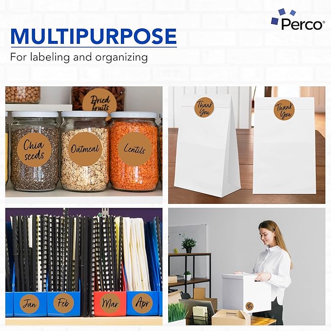Perco Kraft Brown 3-Inch Perforated Circle Dot Sticker Labels — 10 Rolls - Image 3