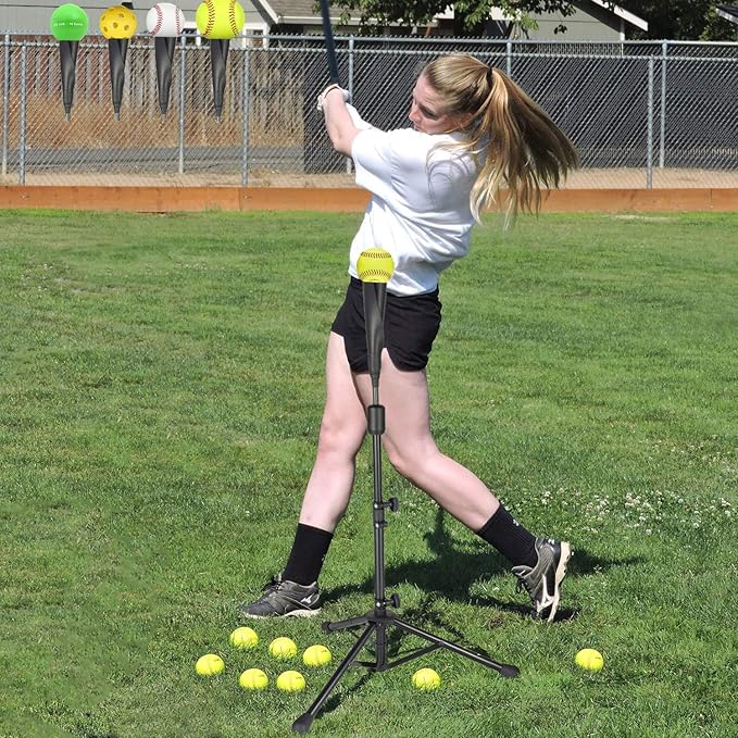 BaseGoal Batting Tee Baseball Tee,Softball Travel Portable Tee Tripod Stand Rubber Tee for Batting Training Practice with Carrying Bag