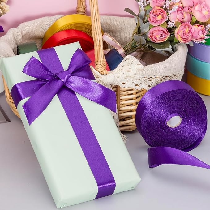 1 Inch Purple Solid Satin Ribbon, 50 Yards Craft Fabric Ribbon - Image 4