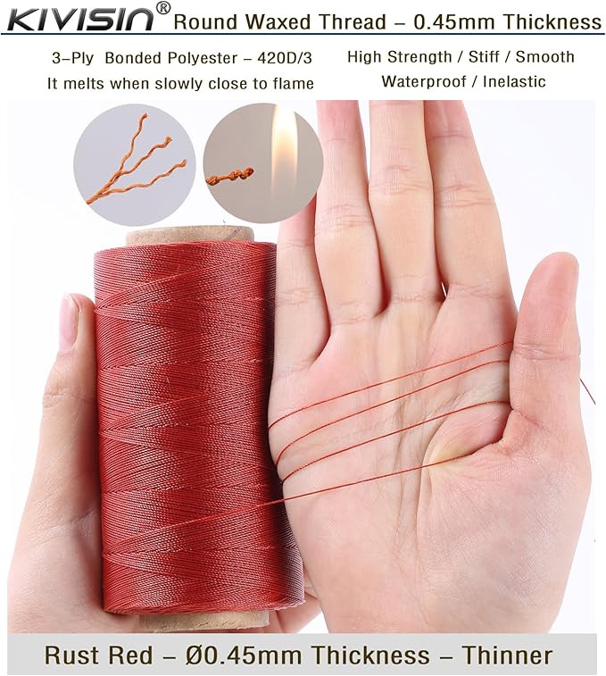 Thin Wax Polyester Thread, 547 Yards, 3 Ply Round Waxed Cord Strings - Image 3