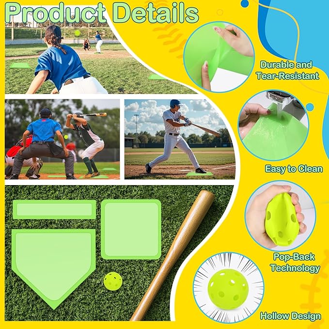 Mototo Rollable Baseball Base for Yard Practice Kit, 5 Baseball Home Plate Rubber Base with 6 Practice Soft Balls & Black Storage Bag, Throw Down Home Plate for Backyard, School Kickball, Tball