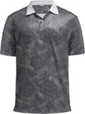 KUYIGO Mens Polo Shirt Quick Dry Moisture Wicking UPF 40+ Performance Printed Short Sleeve Summer Tennis Golf Shirt