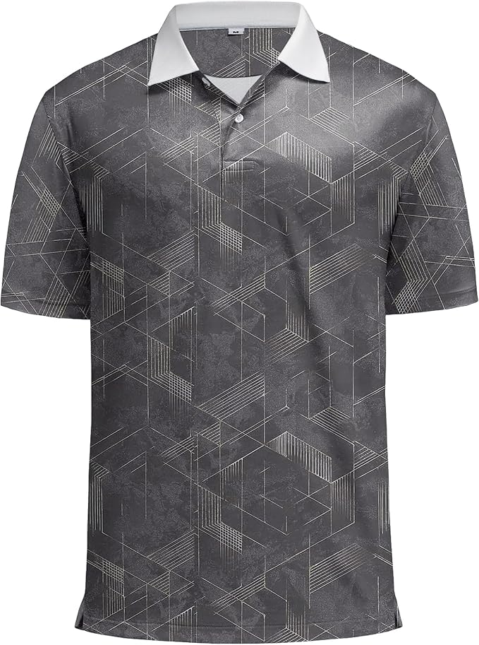 KUYIGO Mens Polo Shirt Quick Dry Moisture Wicking UPF 40+ Performance Printed Short Sleeve Summer Tennis Golf Shirt