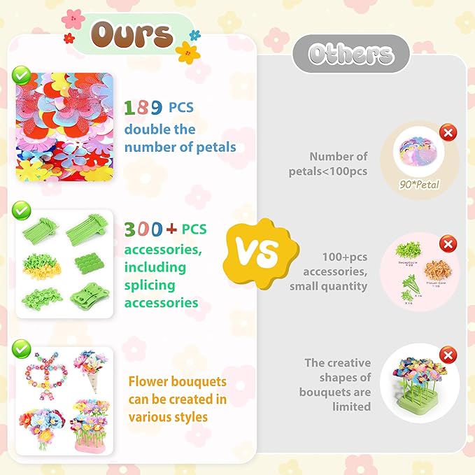 GirlsHome 300+PCS Fabric Flower Bouquets Toys, DIY Flower Crafts Kits - Image 5