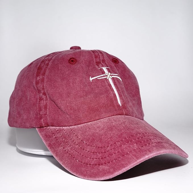 Christian Redeemed Cross Nails Hats for Men Women, Vintage Adjustable Cotton Embroidered Front & Back Baseball Cap