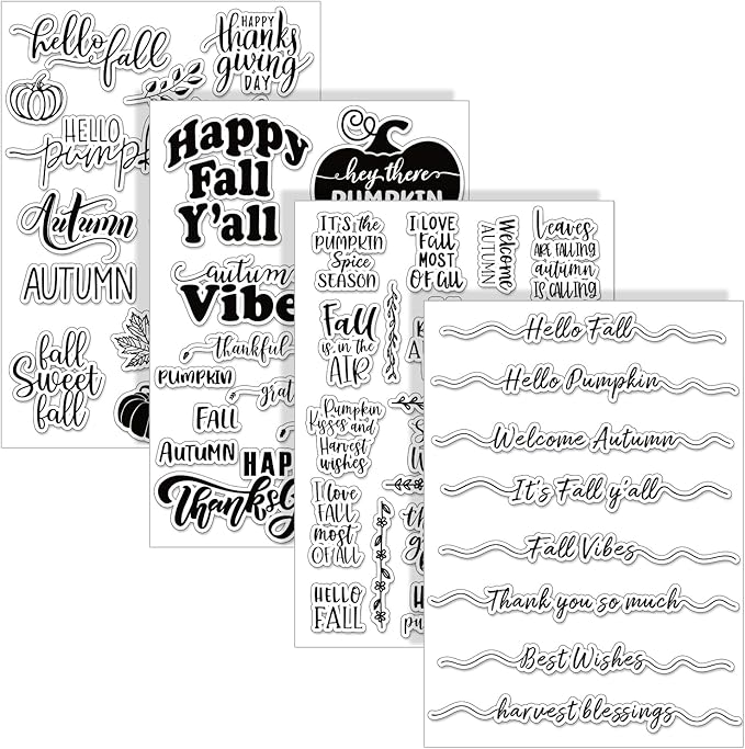 Whaline 4 Sheet Fall Thanksgiving Words Clear Stamps Greeting Words Pumpkin by Whaline