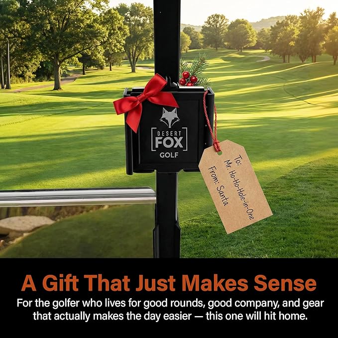 DESERT FOX GOLF Phone Caddy – Adjustable Golf Cart Phone Holder with Secure Strap for Hands-Free GPS & Golf Apps – Universal Fit - Black