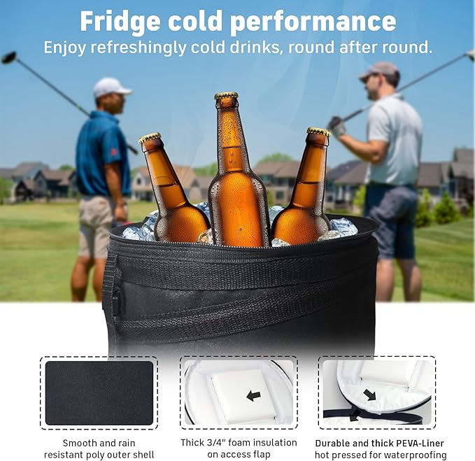 InTheZone Golf Cart Cooler – Soft-Sided, Collapsible, Insulated Cooler Bag | Attaches to Cart Basket or Fender | Durable, Leakproof, Portable – Great Gift for Golfers.