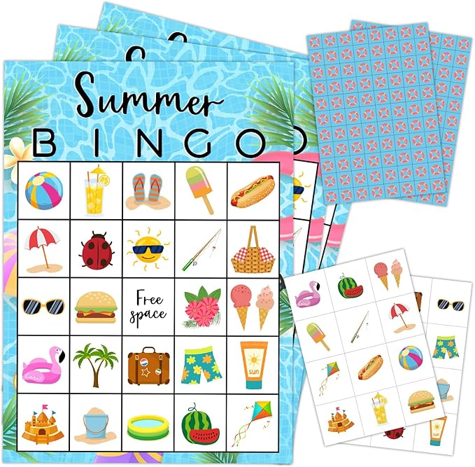 Summer Party Bingo Game Cards, Hawaiian Bingo Card by mermermu