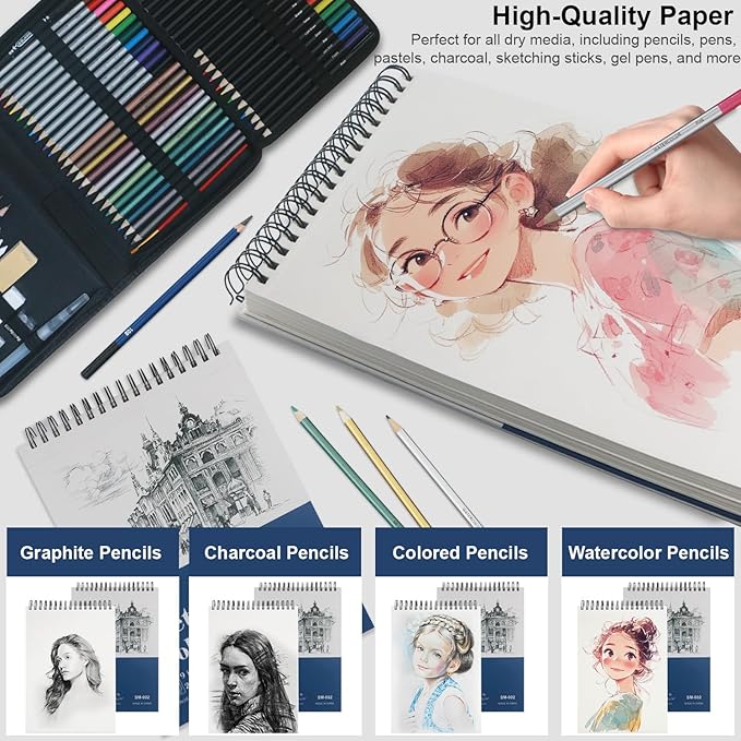 9" x 12" Sketch Book, Hardcover Sketchbook, Top Spiral Bound Sketch Pad - Image 6