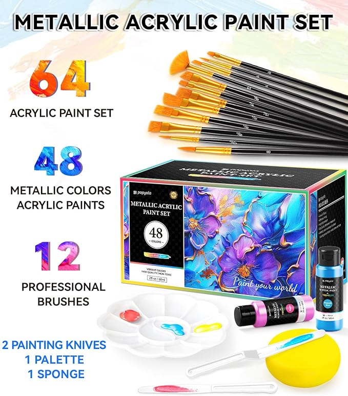 64 PCS Metallic Acrylic Paint Set - Image 2