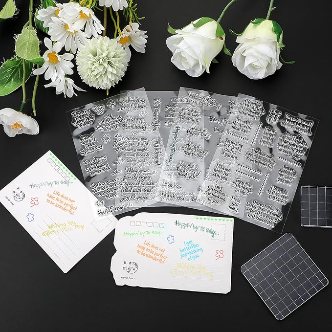 4 Sheets Sentiments Rubber Clear Stamps Set - Image 2