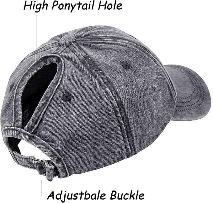 Eohak Ponytail Baseball Hat Distressed Retro Washed Womens Twill