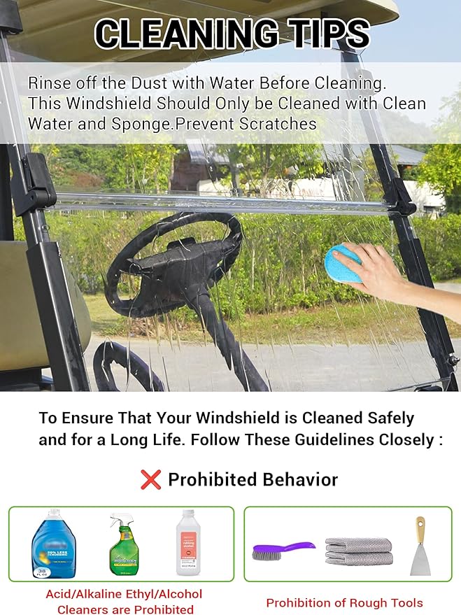 Golf Cart Windshield, Club Car Windshield with Windshield Clips Suitable for 2004-Up Club Car Precedent/Onward/Tempo Golf Carts, PC UV Resistant, Club Car Foldable Windshield Replacement
