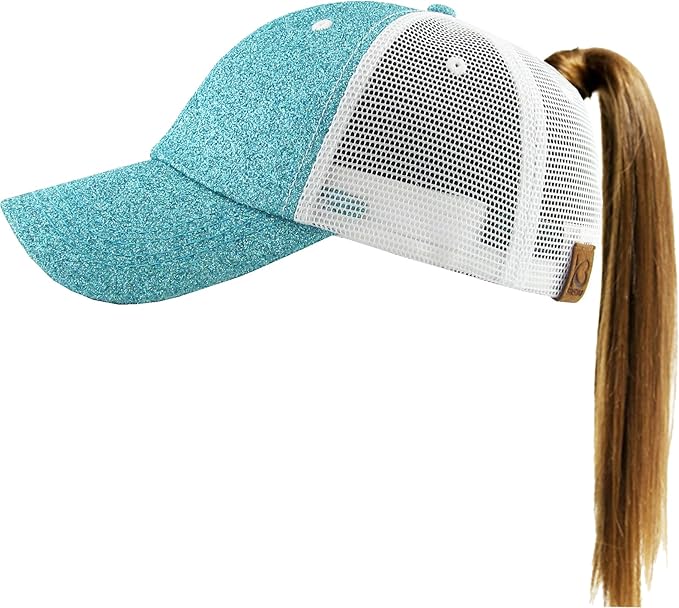 Classic Plain Ponytail Messy High Bun Headwear Adjustable Cotton Trucker Mesh Glitter Hat Baseball Cap