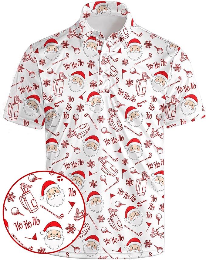 HUURAY Funny Golf Polos for Men Funny Print Short Sleeve Shirts Quick Dry Polo Shirts Hawaiian Shirt Performance Golf Outfits