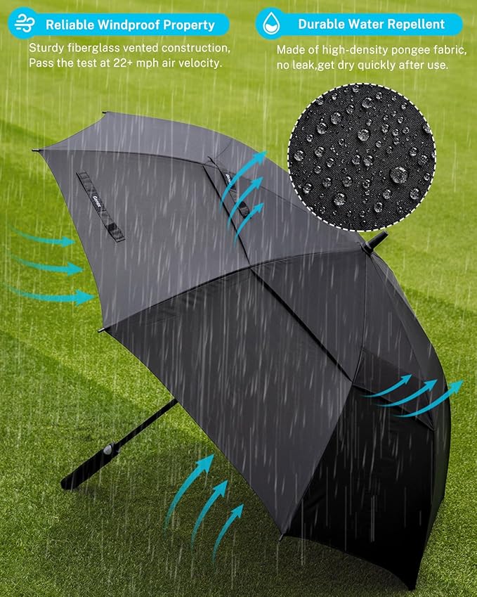 Gonex 54/62/68/72/80 Inch Extra Large Golf Umbrella, Automatic Open Travel Rain Umbrella with Windproof Water Resistant Double Canopy, Oversize Vented Umbrellas for 2-3 Men and UV Protection, Multiple Colors