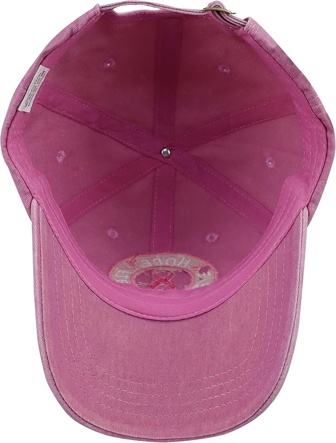 Believe Hope and Fight Hat for Women, Adjustable Cotton Embroidered Pink Ribbon Breast Cancer Baseball Cap