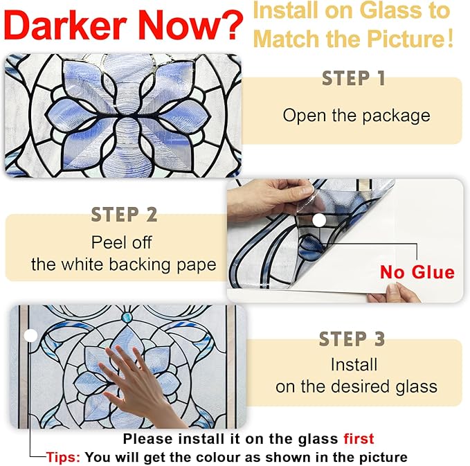3D Stained Glass Window Privacy Film, Heat Control UV Blocking Static Cling - Image 2