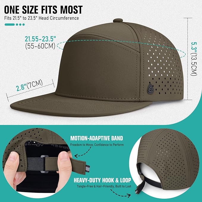 AOPREL Flat Brim Baseball Cap for Men Adjustable Water-Resistant Performance Hat with Breathable Laser Perforated