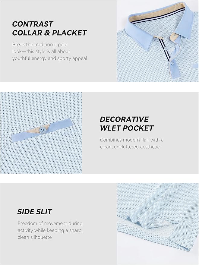 Esabel.C Men's Golf Polo Shirts Print Moisture Wicking Short Sleeve Dry Fit Stretch Polo Shirts for Men with Faux Pocket