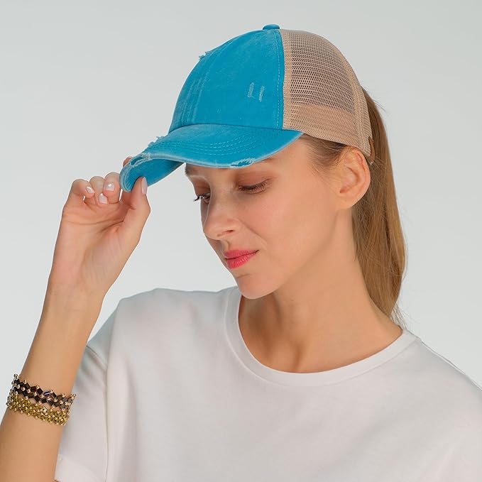 C.C Ponycap Messy High Bun Ponytail Adjustable Glitter Mesh Trucker Baseball Cap