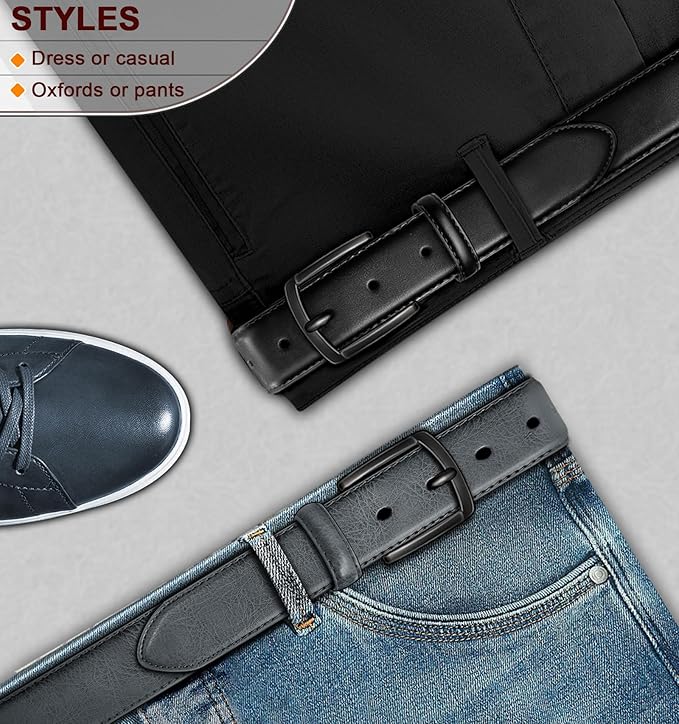 KEMISANT Men Belt 2Pack – Genuine Leather Belt for Men Dress Casual Golf Jeans 1 3/8"