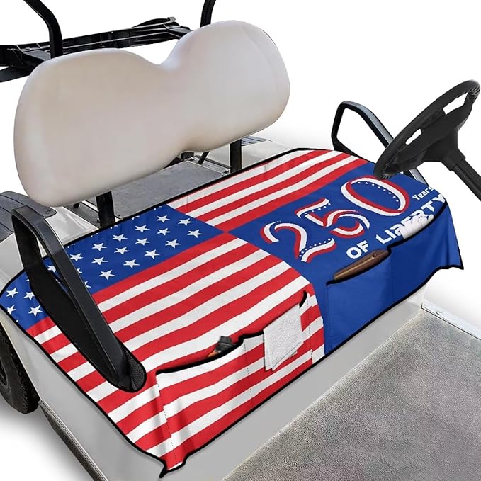Golf Cart Seat Covers, Universal Golf Cart Seat Towel Blanket with 4 Front Pockets & Nonskid Bottom Fits for Club Car 2 Person Seats Golf Carts