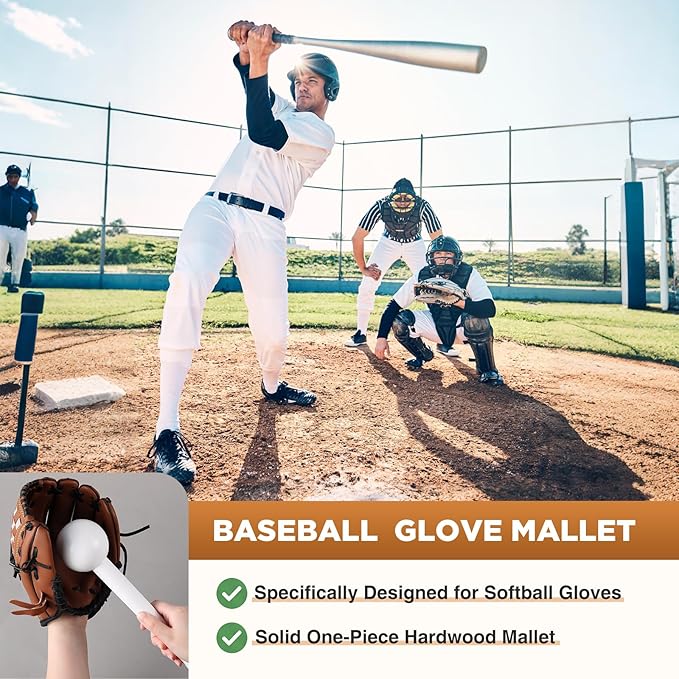 Hollowfly Baseball & Softball Glove Mallet-12 Inch Wooden Hammer with Leather Rope, Durable Glove Pocket Break-in Tool