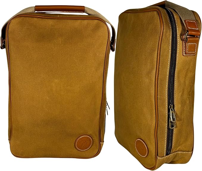 Lumberjack Plaid Golf Shoe Bag - Canvas and Leather, Large Travel Organizer for Men and Women, Breathable Sneaker Carrier