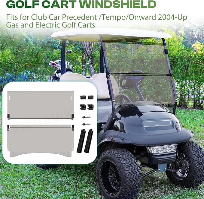 Golf Cart Windshield for Club Car Precedent,Tempo,Onward 2004-up Gas/Electric Golf Carts, Foldable PC UV Resistant Club Car Windshield（Tinted/Clear） (37.59" W x 33.96" H)
