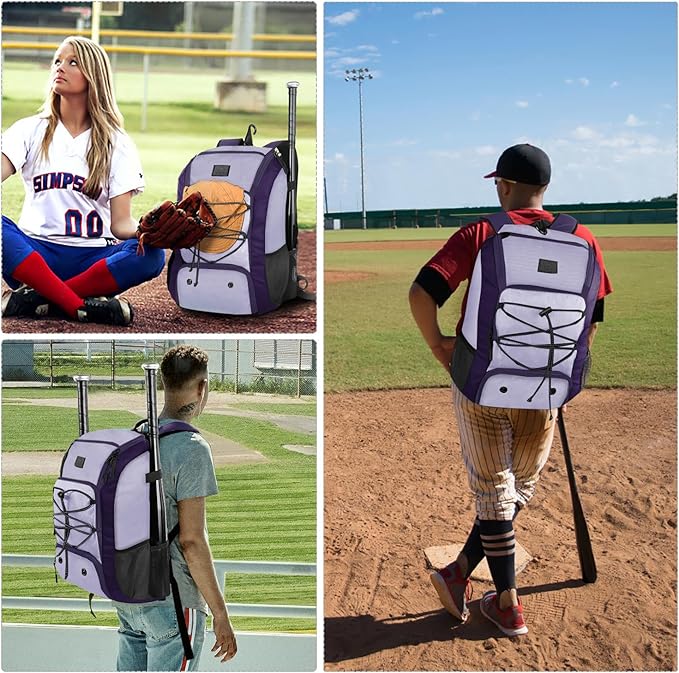 MATEIN Baseball Backpack, Softball Bat Bag with Shoes Compartment for Youth, Boys and Adult, Lightweight Baseball Bag with Fence Hook Hold TBall Bat, Batting Mitten, Helmet, Caps, Teeball Gear